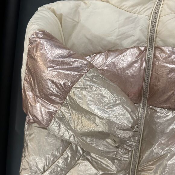 Zara Kids Girls Metallic Winter Hooded Puffer Jacket Pink White Size 4-5 Years - Picture 3 of 6